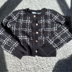 Abercrombie Kids Black and White Plaid Girls Cardigan